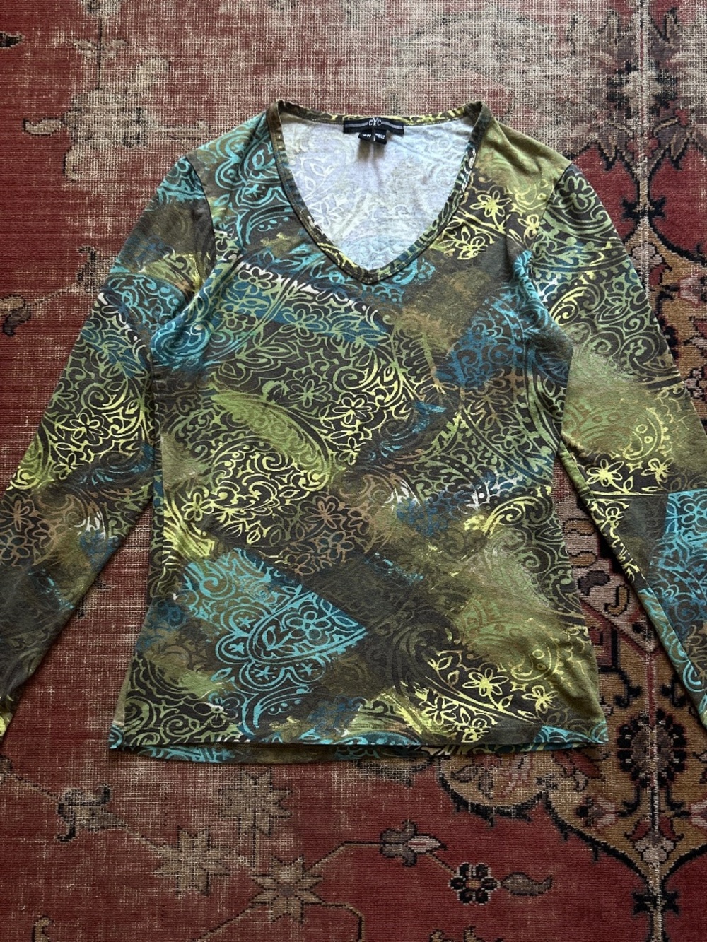 Vintage Y2K Green Graphic Floral Top - Picture 1 of 3
